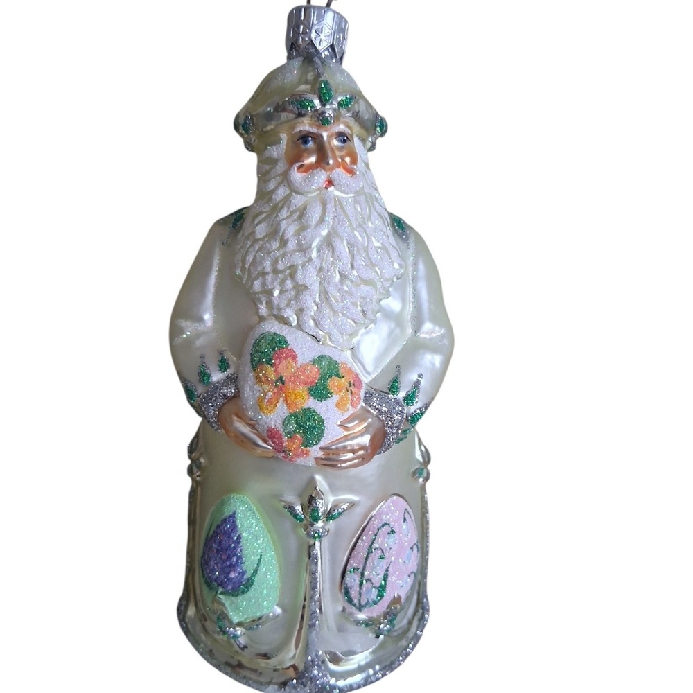 Vtg Patricia Breen Santa of the Daisies Pearl Spring Christmas Holiday Ornament